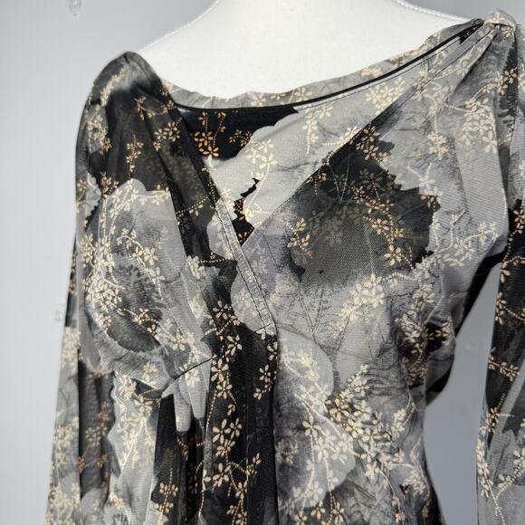 ANAC Designed by Kimi Sheer Floral Blouse Long Sleeve Asymmetrical Hem Size L - Picture 3 of 6